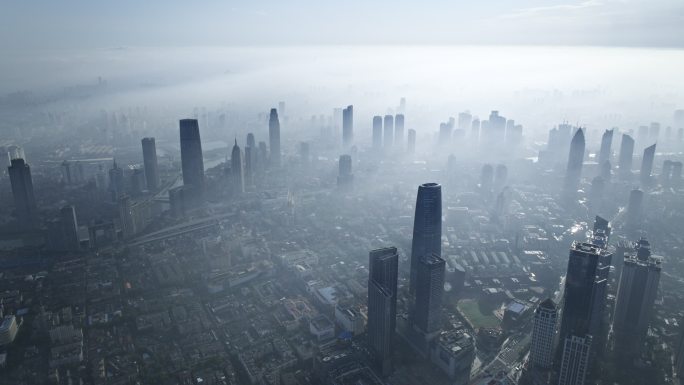 天津城市高空日出平流雾航拍延时4K