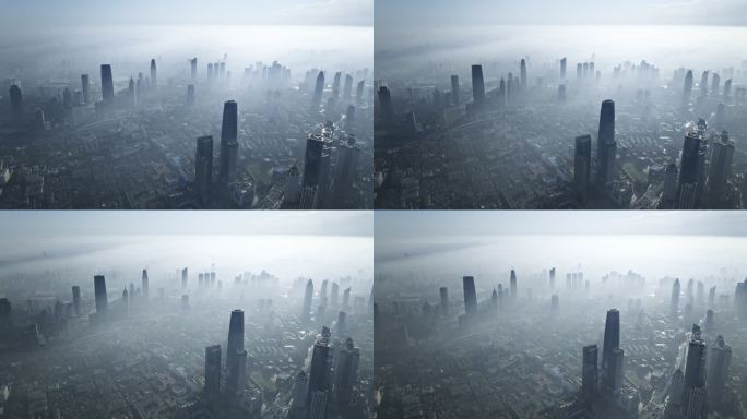 天津城市高空日出平流雾航拍延时4K