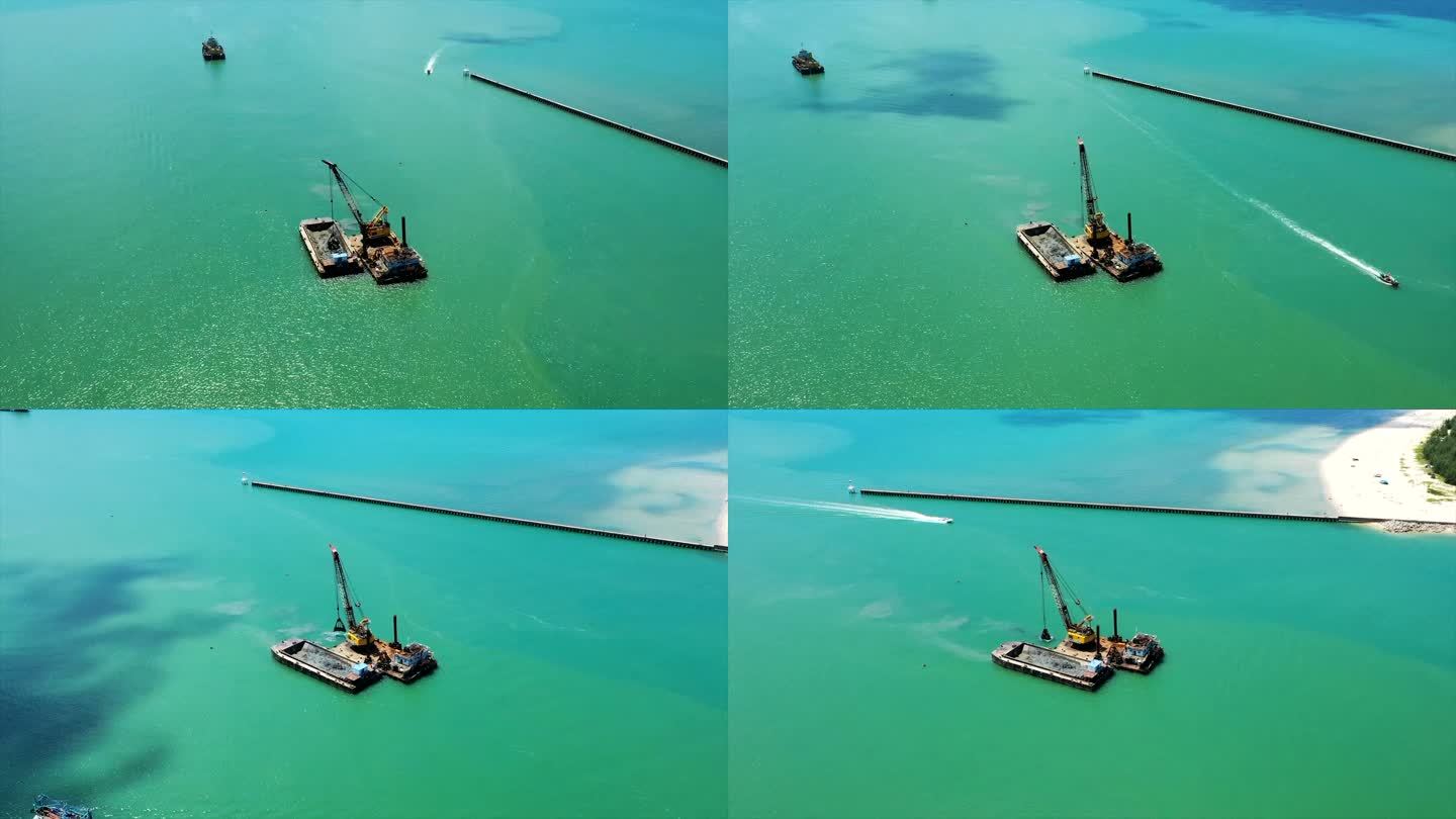 TL：从空中看海景的采砂船