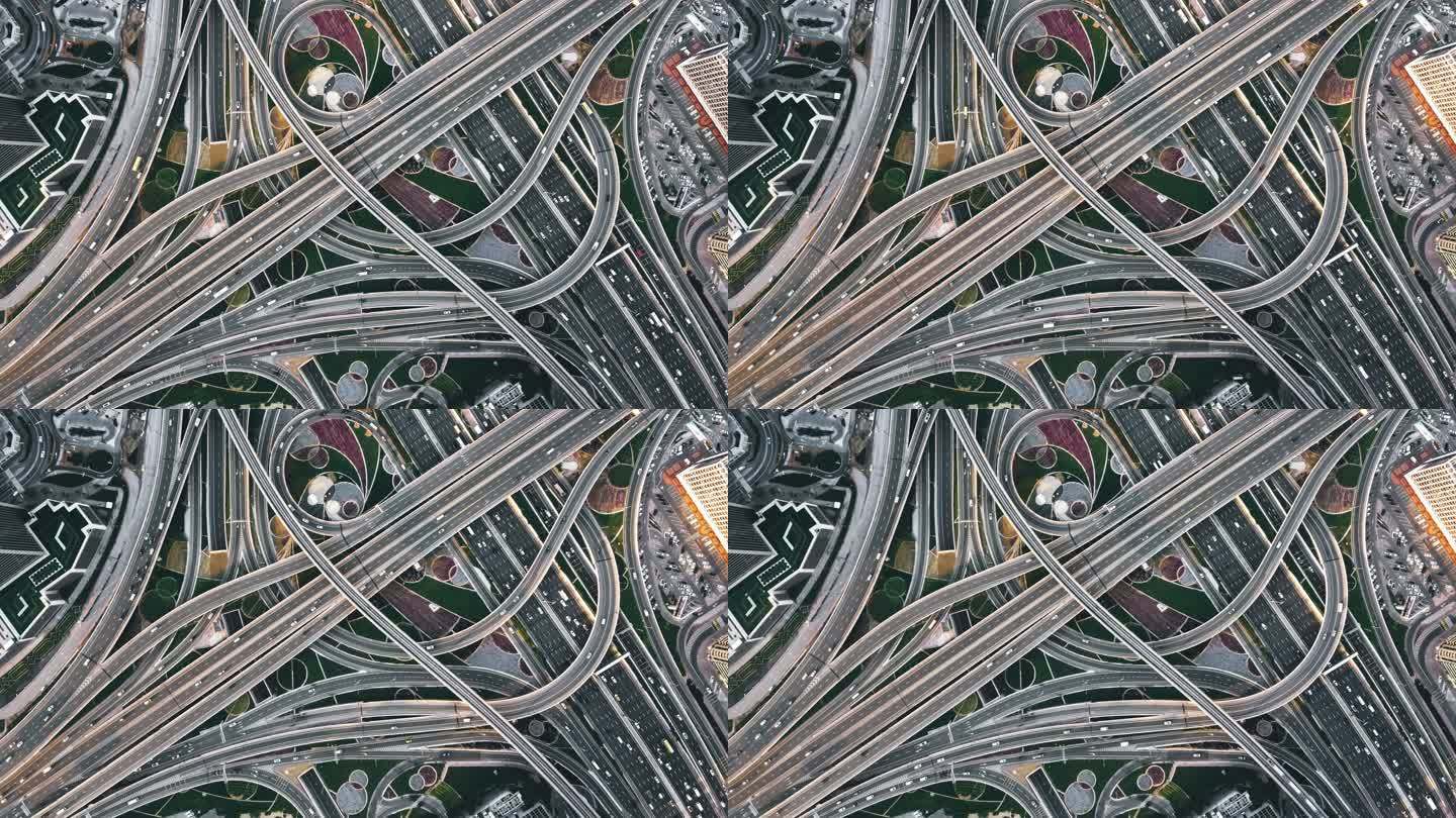 阿联酋迪拜道路交叉口T/L无人机视角