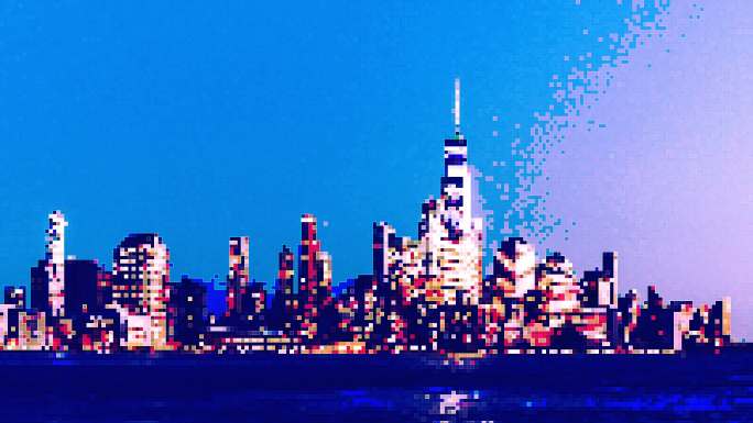 曼哈顿市中心夜景的T/L鸟瞰图