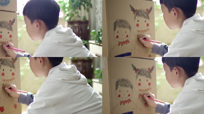 小朋友画  温馨家庭 水彩画 母亲与儿子