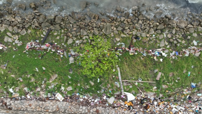 被塑料和垃圾覆盖的海滩影响了气候变化