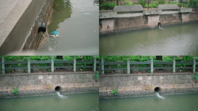 雨天污水排放口雨水排放到河道慢动作