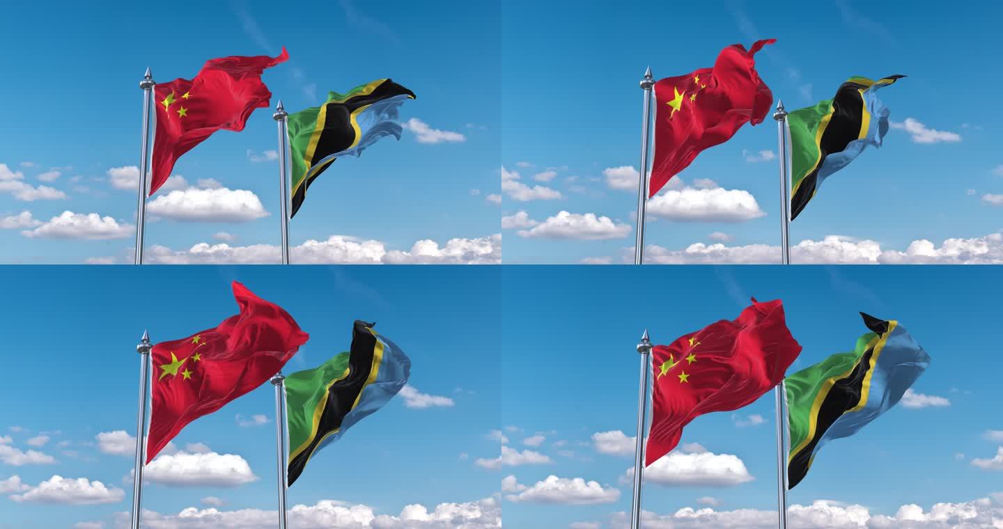 中国- 坦桑尼亚国旗