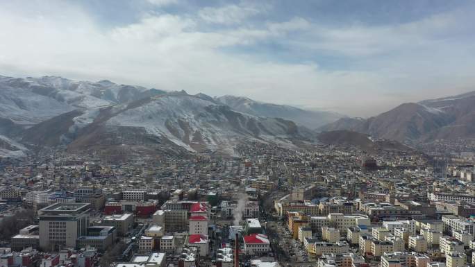 青海 玉树  全景  航拍  玉树雪景