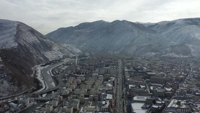 青海 玉树  全景  航拍  玉树雪景