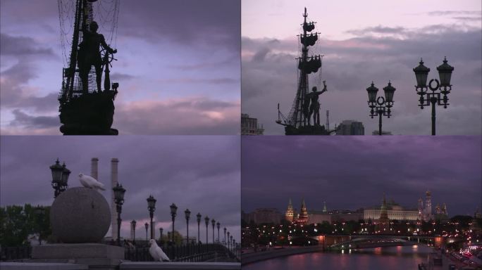 莫斯科红场外景及夜景彼得大帝雕像