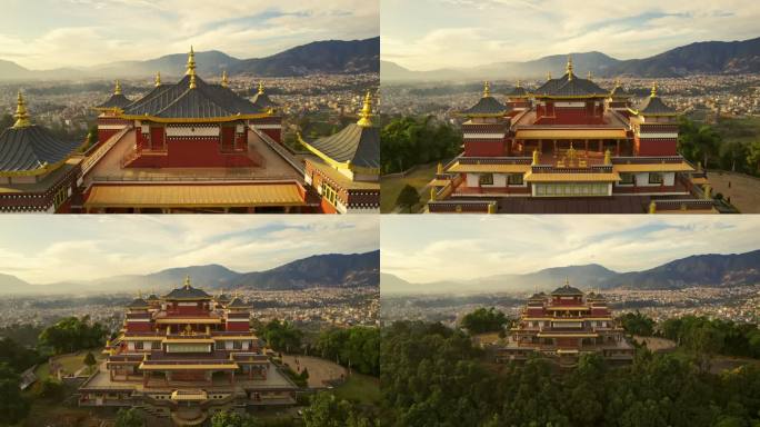 从空中视角看尼泊尔的富拉里甘巴修道院