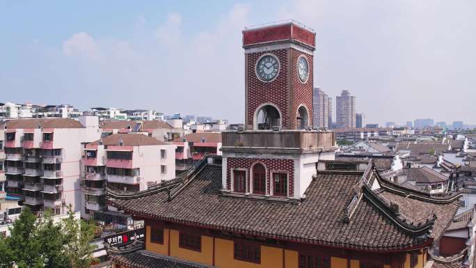 宁波市区著名历史文化景点鼓楼航拍