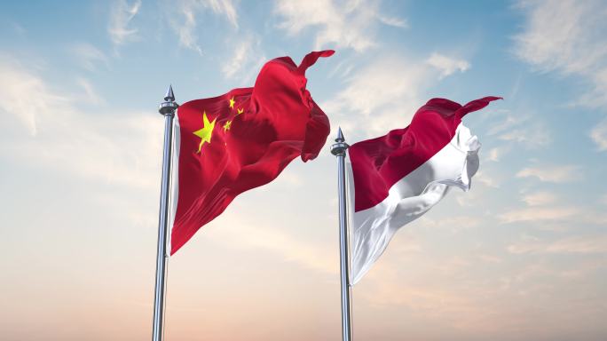 中国- 印度尼西亚　国旗