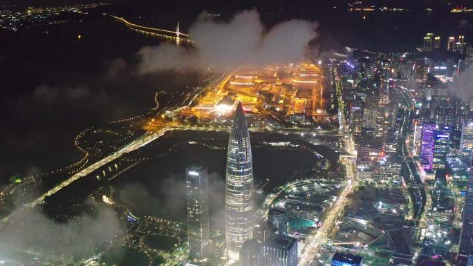 深圳南山粤海街道华润春笋夜景航拍