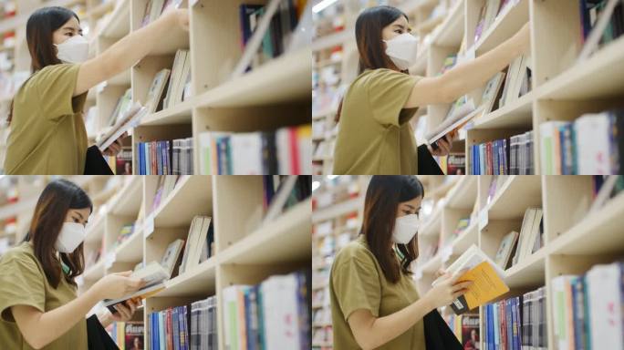 亚洲大学生在图书馆学习观察社会距离