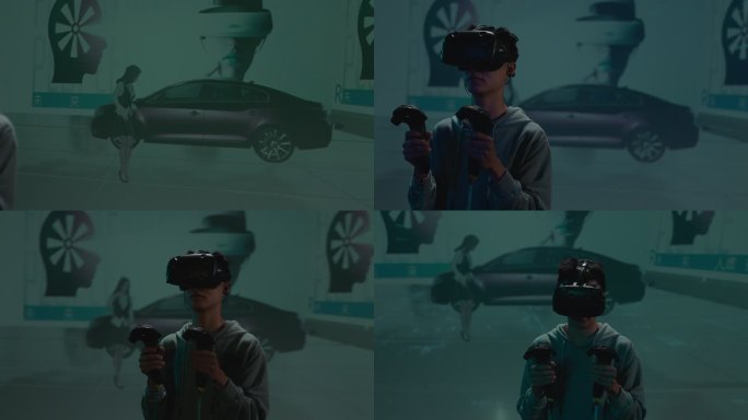 【4K阿莱】男子戴头盔体验VR操作手柄