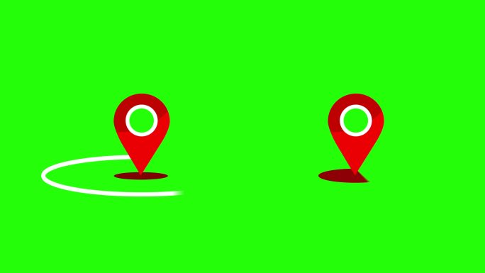 绿色背景上的4K地图引脚。位置符号，地图标记。可循环