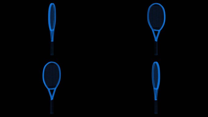 4k蓝色全息科技线框网球拍素材带通道