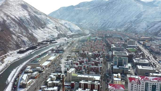 青海 玉树  全景  航拍  玉树雪景