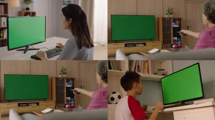 4k绿幕抠像老人看电视儿童看电脑