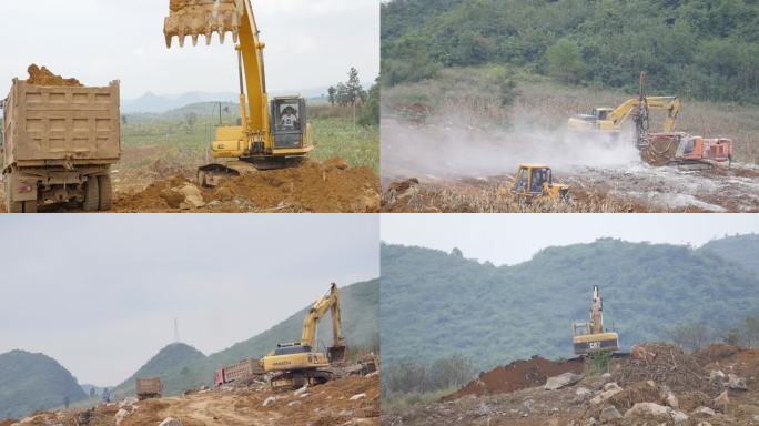 工厂建设 挖挖机工地工作