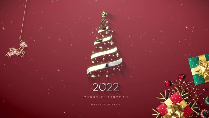 新年圣诞树标题红色背景