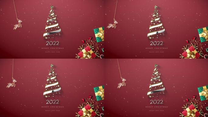 新年圣诞树标题红色背景