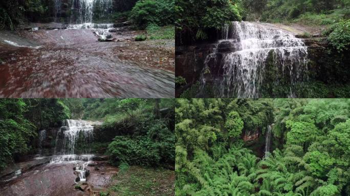 赤水市丹霞森林公园溪流竹海瀑布航拍