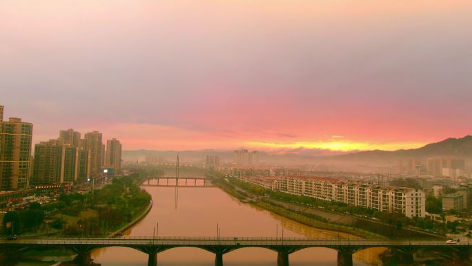 石城观背大桥 雨后夕阳西下4k视频