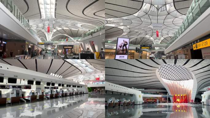 疫情下的北京大兴机场疫情空荡的值机口实拍