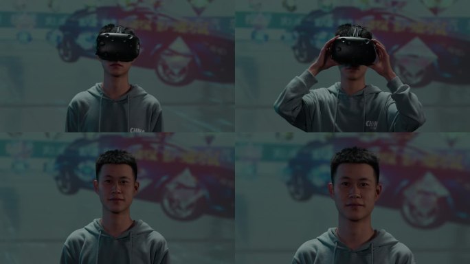 【4K阿莱】男子戴头盔体验VR虚拟现实