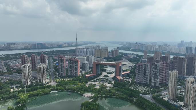 临沂南坊五洲湖航拍大景地标建筑大气全景