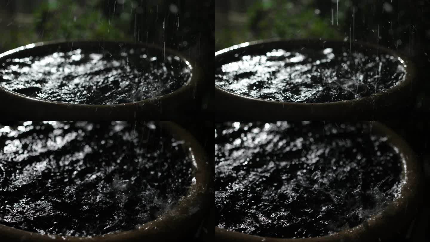 下雨 大雨落入水面 雨水溅起水花 暴雨