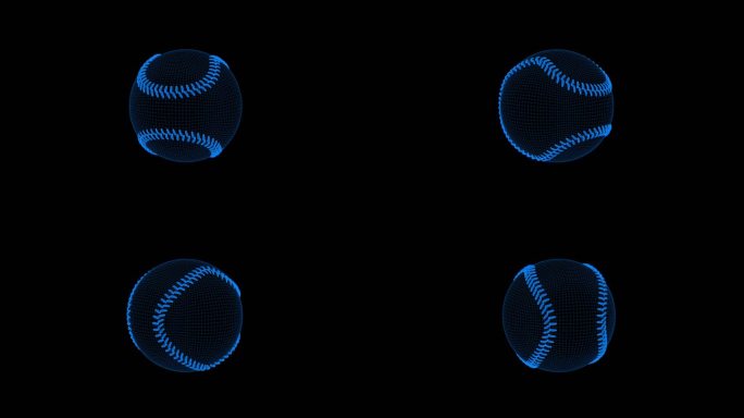 4k蓝色全息科技线框棒球素材带通道
