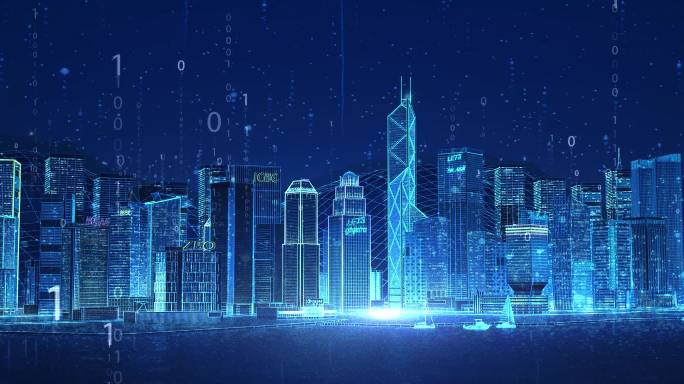 数字科技感香港维多利亚港城市科技背景