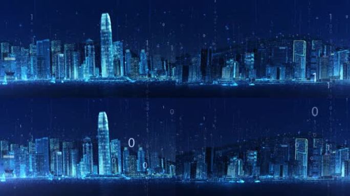 数字科技感香港维多利亚港城市科技背景