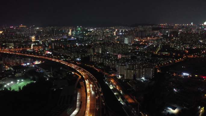 城市道路夜景航拍