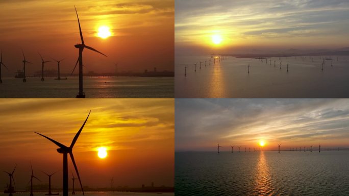 4K 风电 风机 风场 海上新能源 多组