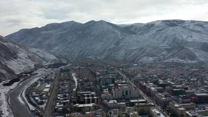 青海 玉树  全景  航拍  玉树雪景