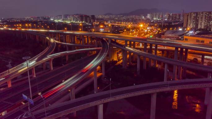 城市立交桥夜景延时摄影