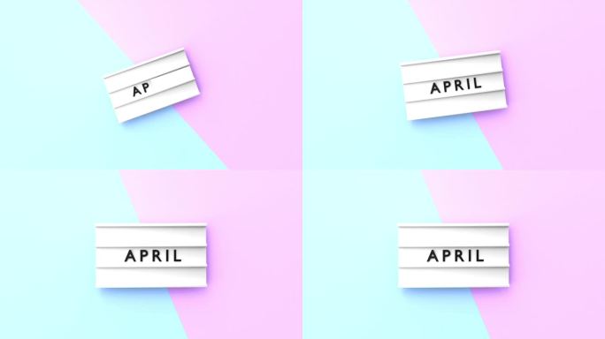 四月文本以4K分辨率显示在蓝色和粉红色背景的灯箱上