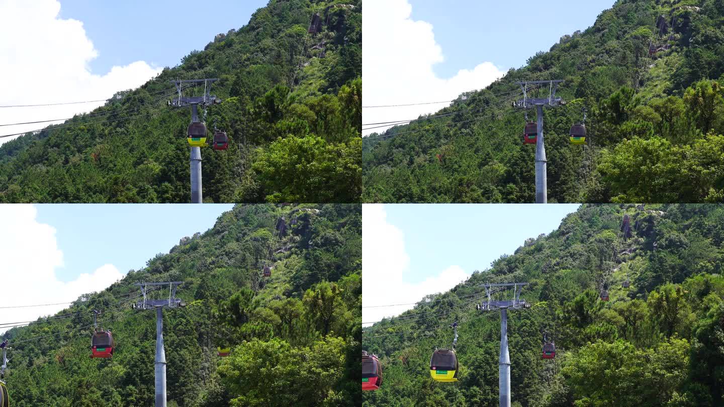 景区缆车索道观光缆车特写山上风景旅游景点