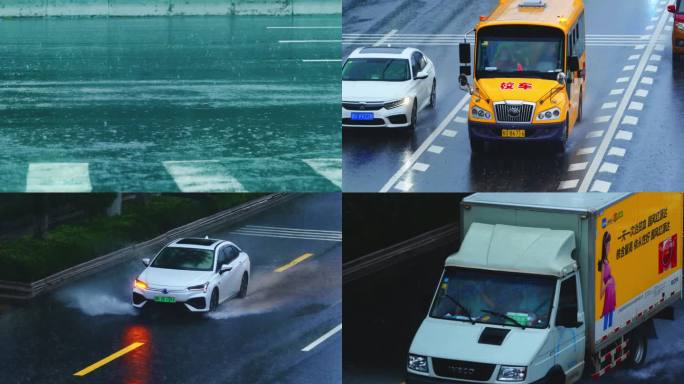 下雨天城市交通街道人流2