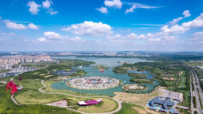 安徽蚌埠湖上升明月景区航拍延时4k