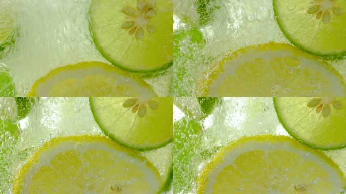 柠檬和line滴入起泡水，果汁提神