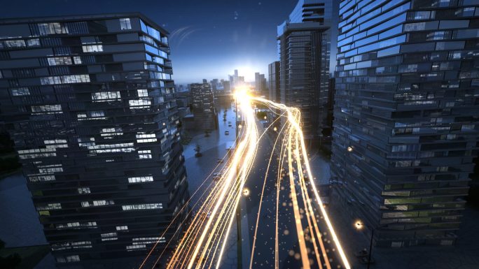 穿梭光线 城市 科技感 粒子 夜景