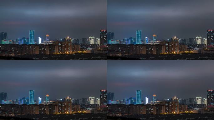 4k延时城市天际线夜景，云层光线变化