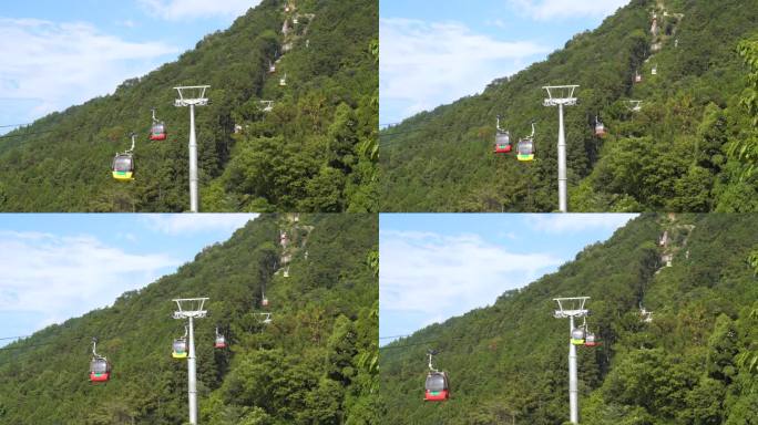景区缆车索道观光缆车特写山上风景旅游景点