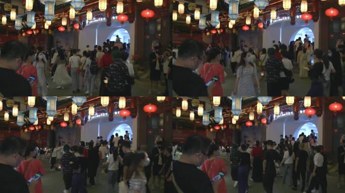 上海豫园灯会城隍庙夜市人流4K实拍