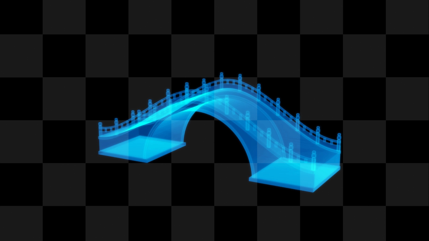 蓝色全息三维中国拱桥素材带通道