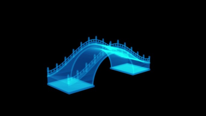 蓝色全息三维中国拱桥素材带通道