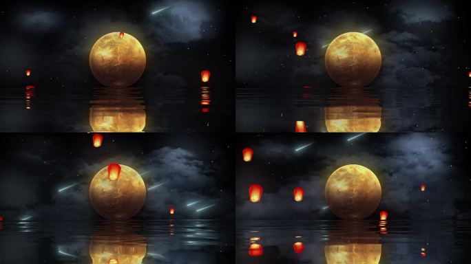 4K月亮倒影无缝循环视频背景